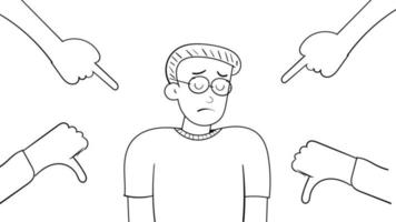 esboço do uma intimidado jovem homem com óculos ciclo animação video