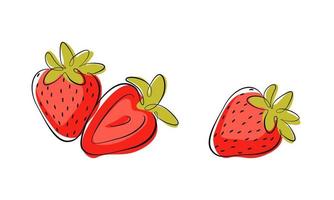 Sketch of strawberries cut out background. Strawberries drawn by hand in outline. Set of bright vector graphic elements for design. Isolated on white background.