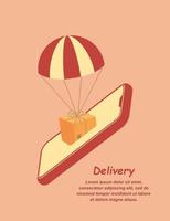 Parcel delivery. Concept for fast delivery service. Online order delivery on mobile. Online shopping concept. Delivery mobile app. Online store via mobile web banner. vector