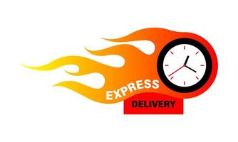 Express delivery icon. Watch and express delivery inscription and fire. Fast delivery, express and urgent shipping, services. Express and Fast Delivery symbols. Fast delivery concept. vector