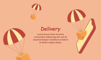 Parcel delivery. Concept for fast delivery service. Online order delivery on mobile. Online shopping concept. Delivery mobile app. Online store via mobile web banner. vector