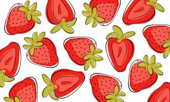 Sketch of strawberries cut out background. Strawberries drawn by hand in outline. Set of bright vector graphic elements for design. Isolated on white background.