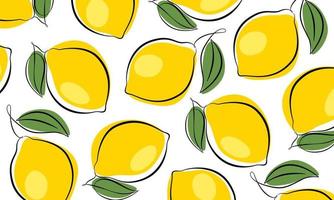 White background with lemons. Flat design. Outline with colored spots. Fresh citrus background. vector