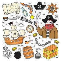 conjunto de piratas garabatear mano dibujado objetos vector ilustración