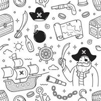 Pirates objects doodle seamless pattern wallpaper background vector