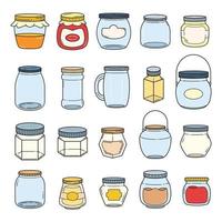 Set of vector outline doodle hand drawn jars and containers for food isolated