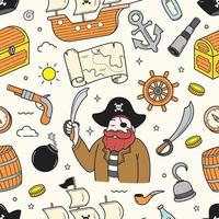 Pirates objects doodle seamless pattern wallpaper background vector