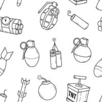 Outline doodle bomb and grenade seamless pattern vector