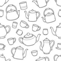 Teapot and cup outline doodle seamless pattern vector