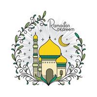 Ramadan Kareem Islamic greeting card with line art design vector illustration