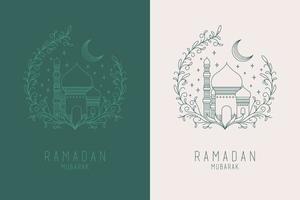 Ramadan Kareem Islamic greeting card with line art design vector illustration