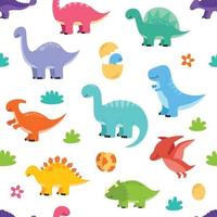 Cute adorable baby dinosaur character seamless pattern vector illustration