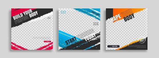 posts on social media vector illustration. Stylish graphics templates posts. dynamic abstractions typography photo. modern art paint and brush stains, fitness subjects gym. design frame post Template