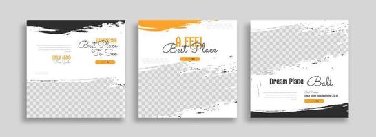 Traveling Bali social media post banner design template with yellow color. travel square web banner design vector