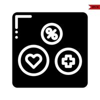 percent, heart with medicine in button with in frame vector