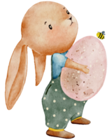 süß Hase halten Ostern ei, karikatur Aquarell Hand Farbe Hase, Hase Charakter Element zum Ostern Gruß Karte, Frühling, Sommer Poster, Illustration Porträt Tier png