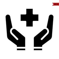 plus in over hand glyph icon vector