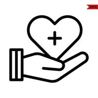 medicine in heart with in over hand line icon vector