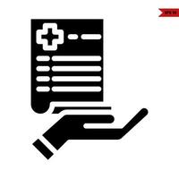 medicine in paper document in over hand glyph icon vector