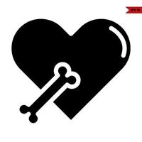 heart with bone glyph icon vector