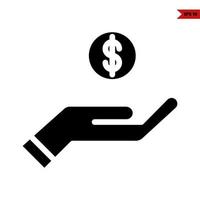 money in button with in over hand glyph icon vector