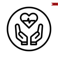 heart beat in heart with hand in button line icon vector