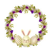 Watercolor abstract flower wreath with Easter egg png