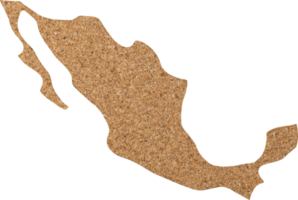 Mexico map cork wood texture cut out on transparent background. png