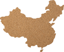 China map cork wood texture cut out on transparent background. png