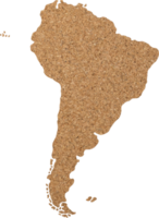 South America map cork wood texture cut out on transparent background. png