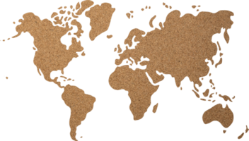 mundo mapa corcho madera textura cortar fuera en transparente antecedentes. png