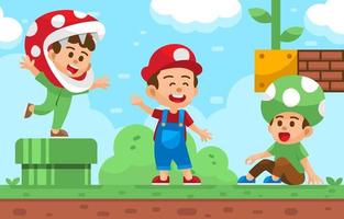 Kids Wearing Video Games Costume Playing in a Park vector