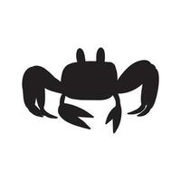 Black silhouette crab on a white background. Vector hand drawn kids illustration. Sea ocean. Underwater world