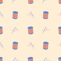 Sewing needle with thread. Seamless pattern. Tailoring. Vector print for design.