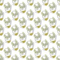 Surreal Faces One Line Seamless Pattern . Abstract Minimalistic Art design for print, cover, wallpaper, Minimal and natural wall art. Vector illustration on white background.