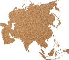 Asia map cork wood texture cut out on transparent background. png