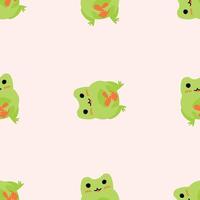 frogs with pink cheeks. Enamored green toads. Vector animal characters seamless pattern of amphibian toad drawing.Childish design for baby clothes, bedding, textiles, print, wallpaper.