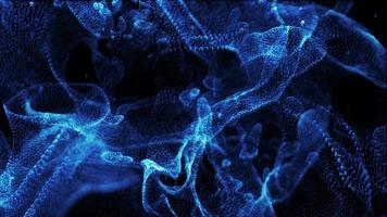 microscópico azul partículas ondular e borrão. video