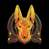 The Anubis head illustration depicts the god of embalming and the afterlife in ancient Egyptian mythology, with a jackal-like head and regal headdress vector