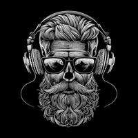 miedoso hipster cráneo vistiendo auriculares un de moda y nervioso ilustración, presentando un cráneo con elegante auriculares, transporte un sentido de modernidad y musicalidad vector