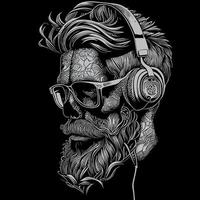 miedoso hipster cráneo vistiendo auriculares un de moda y nervioso ilustración, presentando un cráneo con elegante auriculares, transporte un sentido de modernidad y musicalidad vector