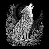 howling wolf illustration typically depicts a wolf with its head tilted up towards the moon, emitting a haunting and powerful howl. It symbolizes strength, loyalty, and wildness vector