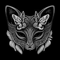 kitsune mask is a traditional Japanese mask representing a fox spirit. It is often used in theater, festivals, and celebrations to evoke a mischievous and magical atmosphere vector