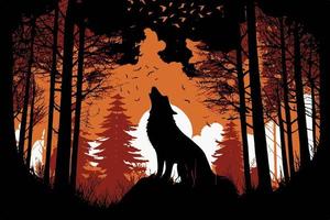 howling wolf illustration typically depicts a wolf with its head tilted up towards the moon, emitting a haunting and powerful howl. It symbolizes strength, loyalty, and wildness vector