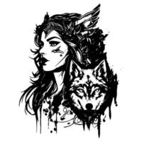 A wolf is a powerful predator, known for its fierce loyalty and intelligence. A beautiful girl is captivating, with her grace and charm leaving a lasting impression vector