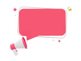 3d minimal chat box. Speech bubble mock-up. Quote bubble. Pink dialog box template with a megaphone. 3d illustration. png