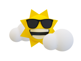 3d minimal clear sky. Relaxation time concept. The sun wearing sunglasses with clouds. 3d illustration. png