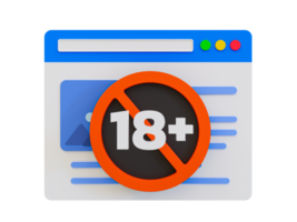 3d minimal adult content. Under 18 sign warning symbol. 18 plus sign icon. Prohibition sign for persons under eighteen years of age. The red circle with numbers 18 plus and a content. 3d illustration. png