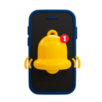 Alerta de notificación nueva mínima 3d. nuevo recordatorio de actualización. un icono de campana sonando en un teléfono inteligente. ilustración 3d png