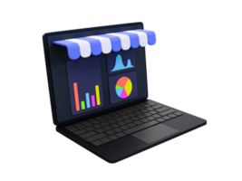 3d minimal marketing strategy. business statistic. customer research concept. market research. laptop with a data statistic chart.3d illustration. png